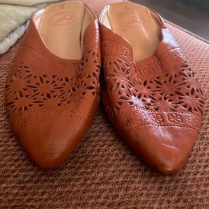 Vintage laser cut slip on mules
